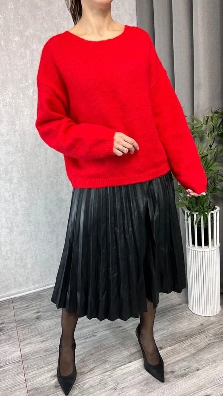 czerwony sweter z kokardą z wełną dwustronny rozmiar 42 44 plus size image 2